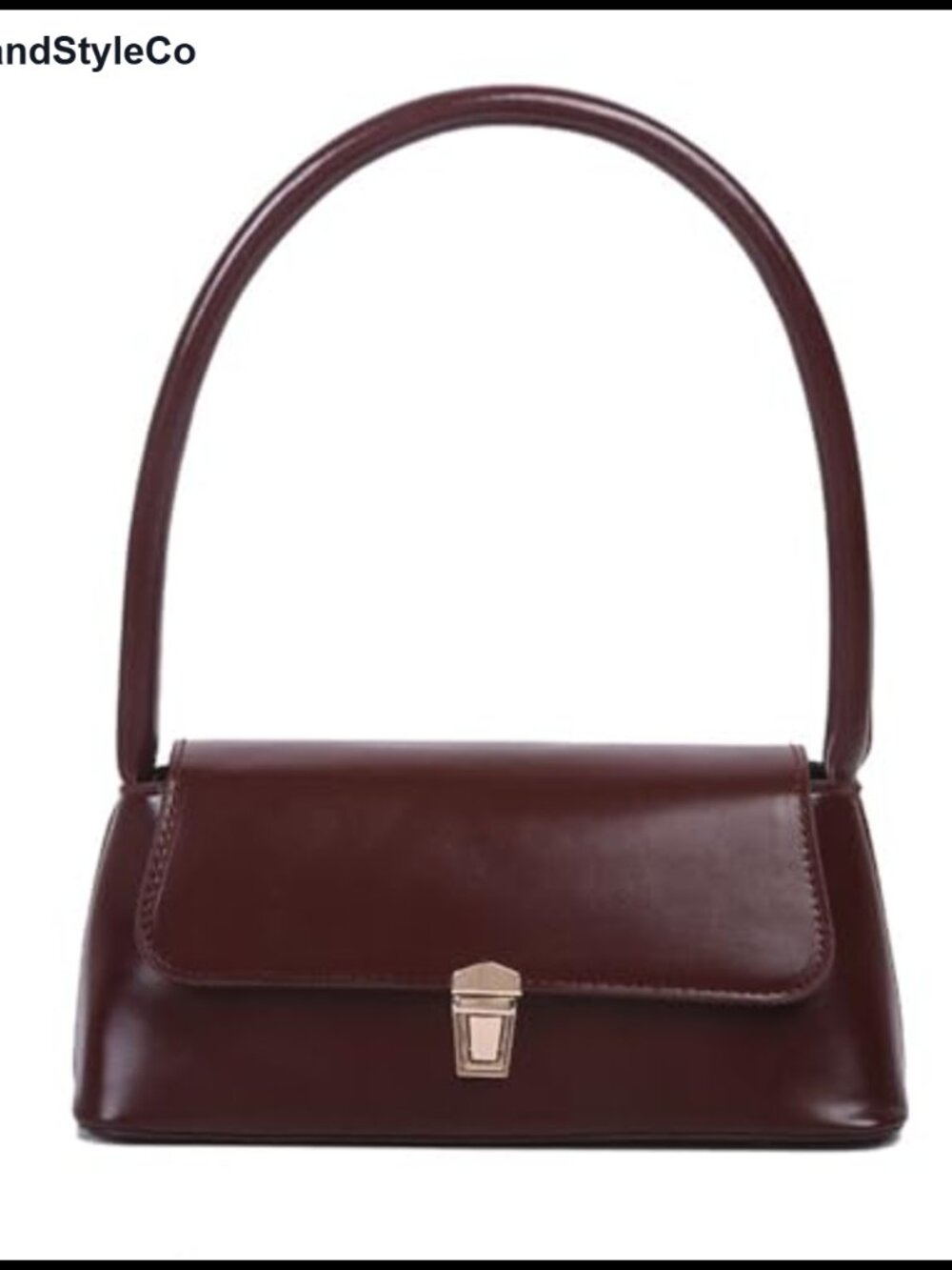 Vintage Faux Leather Shoulder Bag Structured Turn-Lock Clutch Purse Handbag
